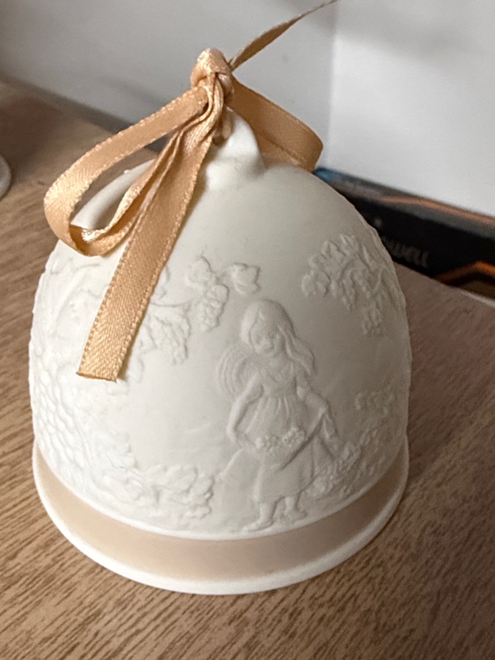 Lladro White Porcelain Bell with Gold Ribbon